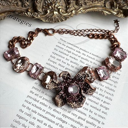 Colar Riviera Flor Stones Rosa