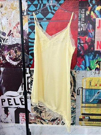 Vestido Assimétrico Cetim Amarelo