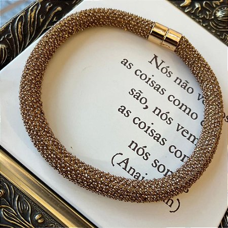 Colar Cristais Bolinhas Dourado