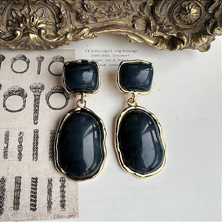 Brinco Pedra Moldura Azul