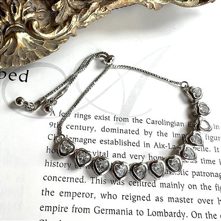 Pulseira Riviera Corações Prateado