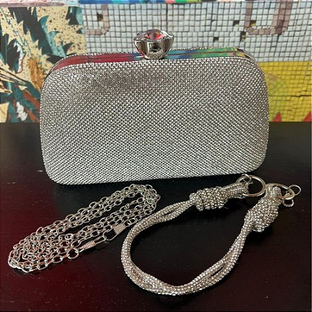 Clutch Flor Strass Prateado