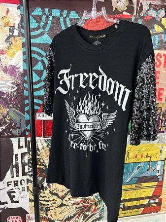 T-shirt Freedom Paetês Preta