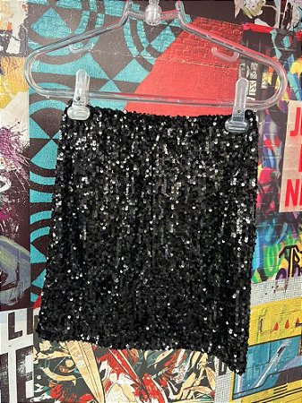 Saia Paetês Curta Preta