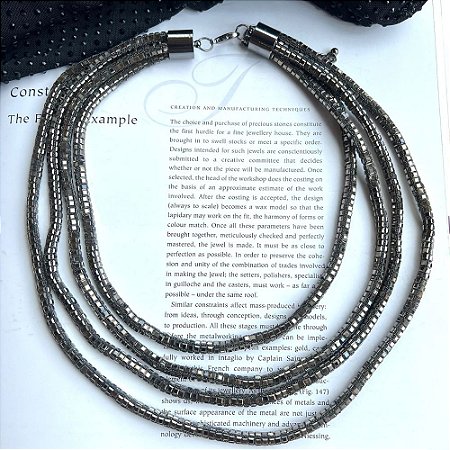 Colar Quatro Fios Malha Grafite