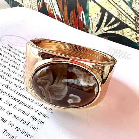 Bracelete Pedra Oval Marrom Mesclado