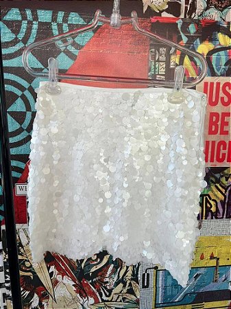 Saia Paetês Curta Branco Fosco