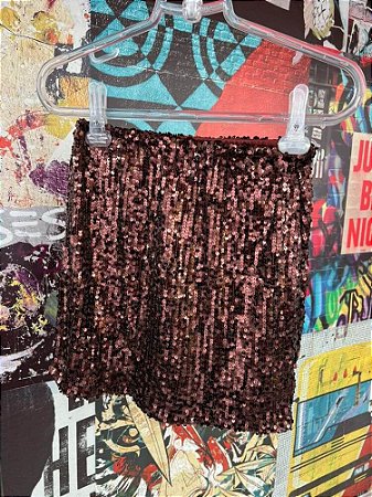 Saia Paetês Curta Marrom