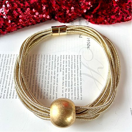 Colar Fios Esfera Lurex Dourado