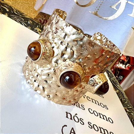 Bracelete Esferas Marrom Dourado