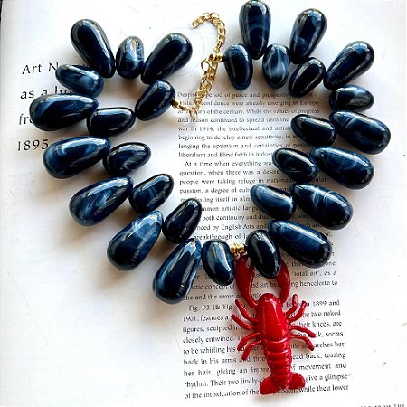 Colar Lagosta Gotas Azul Mesclado