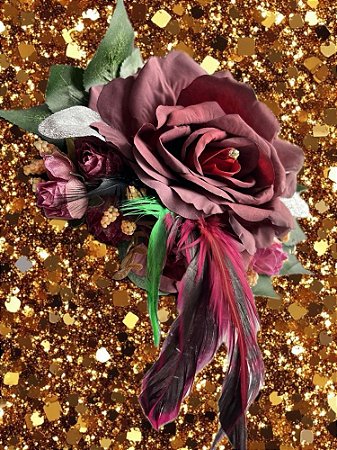 Casquete Flor Plumas Vinho