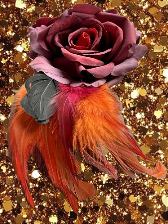 Casquete Flor Plumas Vinho Laranja