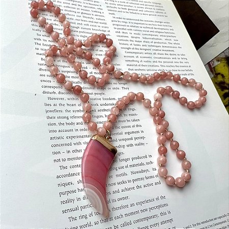 Colar Stones Dente Rosa Mesclado