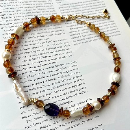 Colar Esferas Pérolas Âmbar