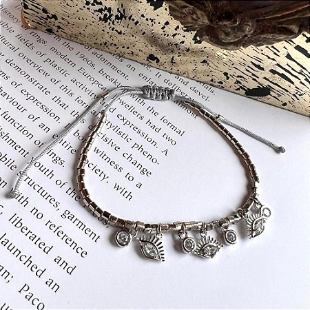 Pulseira Canutilhos Pingentes Prateado