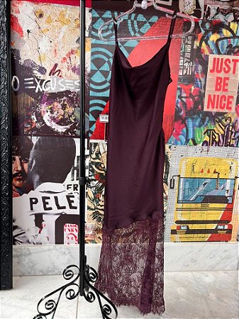 Vestido Longo Renda Cetim Berinjela