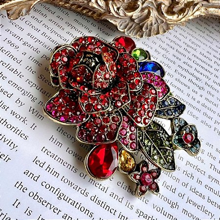 Broche Flor Cravejado Colorido