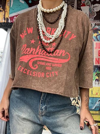 Cropped New York Marrom Estonado