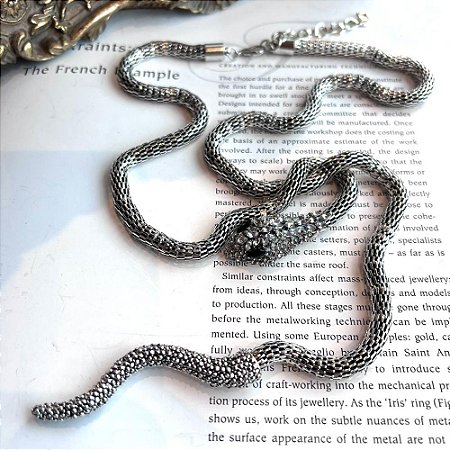 Colar Snake Malha Prateado