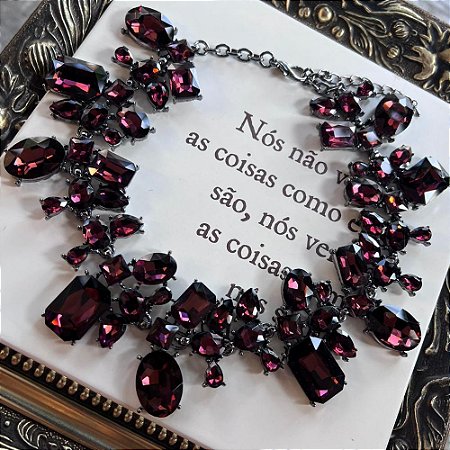 Maxi Colar Pedras Chatons Marrom