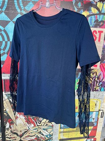 Blusa Manga Renda Marinho