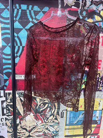 Cropped Renda Marrom