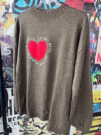 Blusa Tricot Coração Marrom