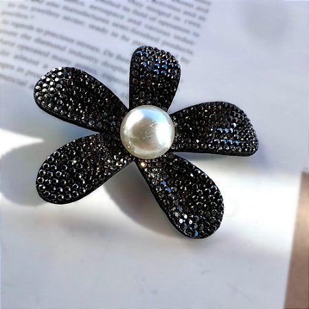 Broche Flor Cravejado Grafite