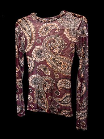 Blusa Segunda Pele Paisley Bege Vinho