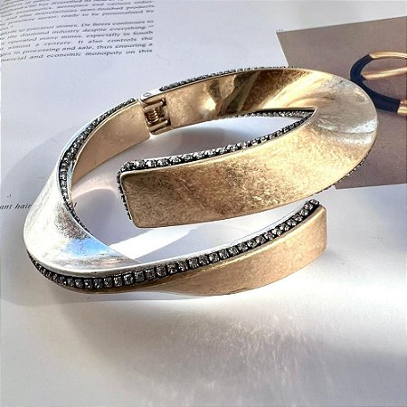 Bracelete Filete Cravejado Dourado Prateado