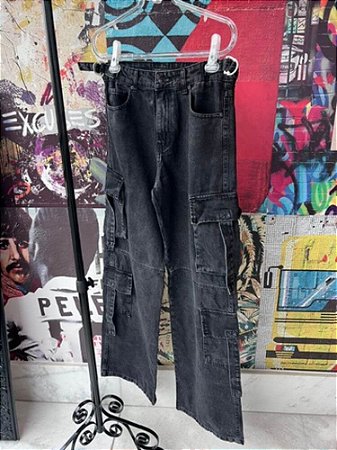 Calça Black Jeans Cargo Bolsos