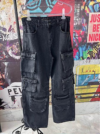 Calça Black Jeans Cargo Bolsos