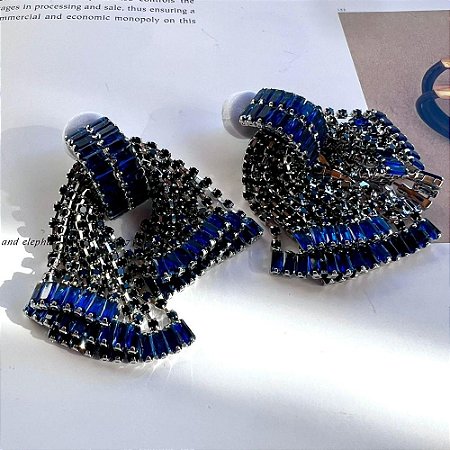 Brinco Fios Baguete Azul