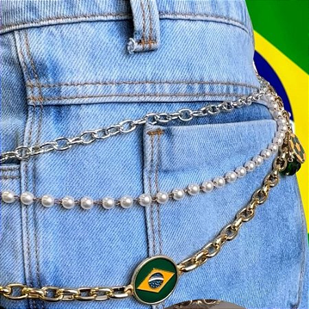 Acessório para cós de calça/Colar Elos Pérolas Brasil