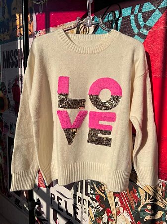 Blusa Tricot Love Off White Rosa