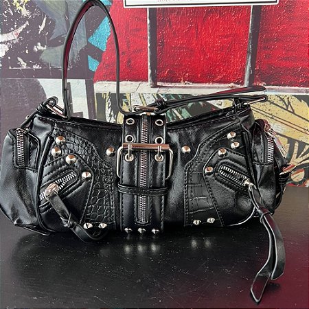 Bolsa Baguete Zíperes Preta