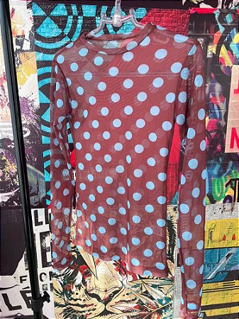 Blusa Segunda Pele Poá Marrom Azul