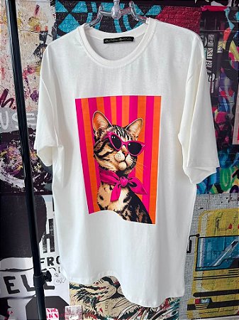 Maxi T-shirt Gato Óculos Off White