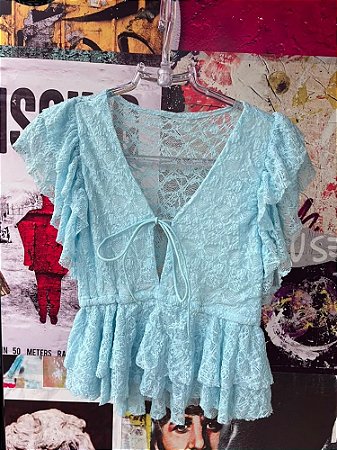 Blusa Renda Babados Azul