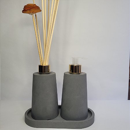 Kit saboneteira e aromatizador com bandeja