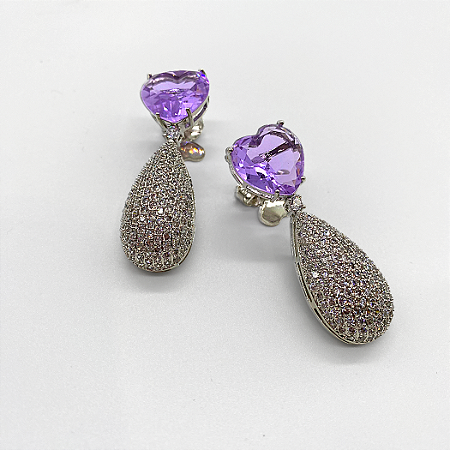 Brinco Heart Gota Strass - Pino
