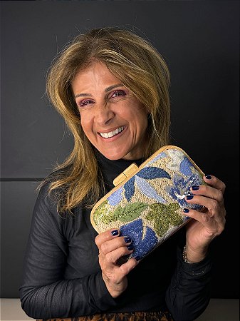 Clutch Palha Bordada com Alça de Corrente