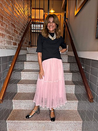 Saia Midi Tule Rosa Clássica