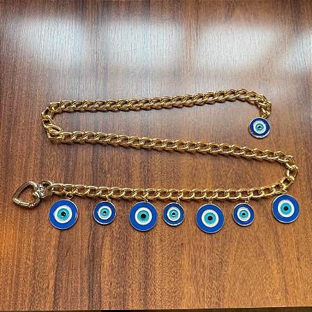 Cinto de Corrente Dourado com Charms Olho Grego