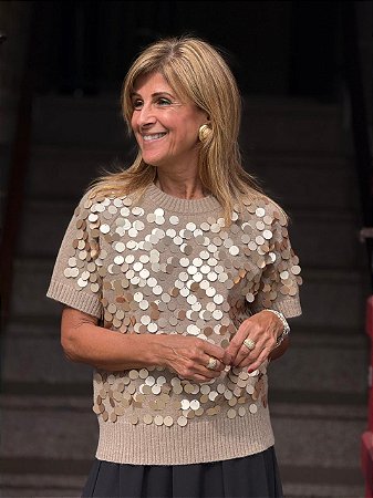 Blusa Quente em Lã Cashmere com Paetês - Manga Curta (Tamanho M)