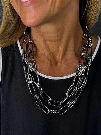 Colar Elos Duplos em Metal Negro