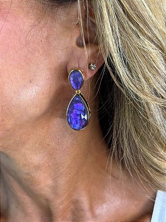 Brinco Duo Madrepérola com Ametista Sobreposta – Banho de Ouro