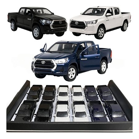Kit 12 Carrinho Miniatura Toyota Hilux 3 cores