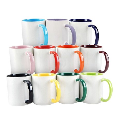 Caneca de Cerâmica Personalizada com Alça e Interior Colorido 325ml